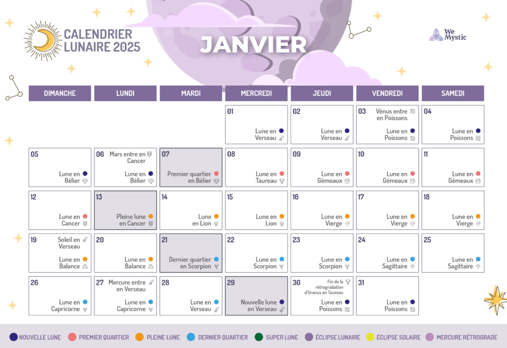 calendrier lunes janvier 2025