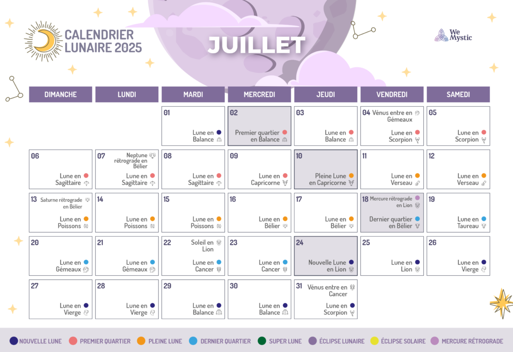 calendrier lunes juillet 2025